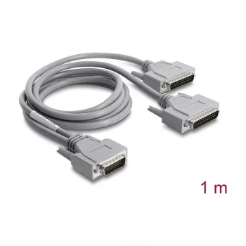 Adaptador Delock cabo em Y série RS-232 LFH D-Sub HD 60 pinos macho para 2x D-Sub 25 pinos macho, 1 m, cinzento