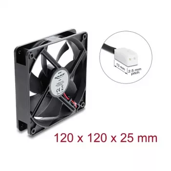 Ventoinha axial Delock 48 V DC 120 x 120 x 25 mm ficha de 2 pinos preta