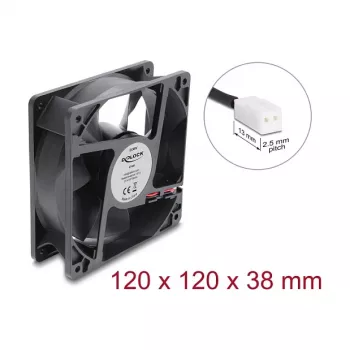 Ventoinha axial Delock 48 V DC, 120 x 120 x 38 mm com conector de ventoinha de 2 pinos, preto