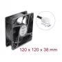 Ventoinha axial Delock 48 V DC, 120 x 120 x 38 mm com conector de ventoinha de 2 pinos, preto