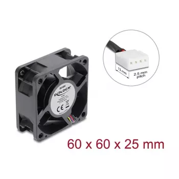 Delock Ventoinha axial 48 V DC, 60 x 60 x 25 mm com conector de ventoinha PWM de 4 pinos, preto