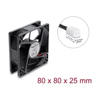 Ventoinha axial Delock 48 V DC, 80 x 80 x 25 mm, ficha de 2 pinos, preto
