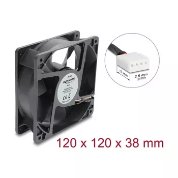 Delock Ventoinha axial 48V DC, 120x120x38mm, 4-Pin PWM, rolamento de esferas, 3000 rpm, 170 m³/h, preto