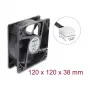 Delock 67454 ventoinha axial 48V DC, 120x120x38 mm, PWM de 4 pinos, preta