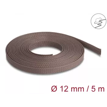 Tubo de gestão de cabos Delock, 12 mm, entrançado, resistente a roedores, extensível, 5 m, castanho