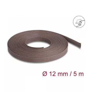 Tubo de gestão de cabos Delock, 12 mm, entrançado, resistente a roedores, extensível, 5 m, castanho