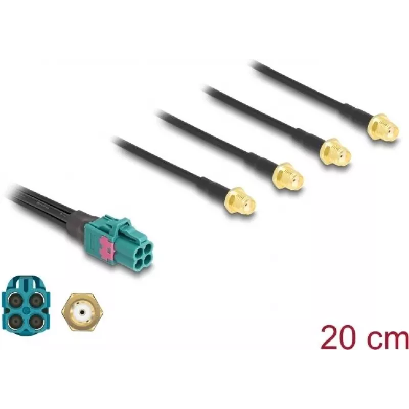 Delock Cabo Mini FAKRA Z fêmea Quad para 4 x SMA fêmea, 0,2 m (90283)