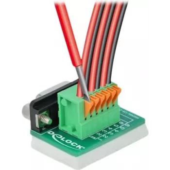 Delock Adaptador D-Sub 9 conector fêmea para bloco de terminais 6 pinos com parafusos prisioneiros e botão de pressão 66556