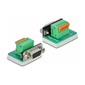 Delock Adaptador D-Sub 9 conector fêmea para bloco de terminais 6 pinos com parafusos prisioneiros e botão de pressão 66556