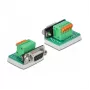 Delock Adaptador D-Sub 9 conector fêmea para bloco de terminais 6 pinos com parafusos prisioneiros e botão de pressão 66556