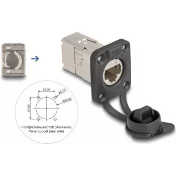 Delock conector fêmea RJ45 tipo D para embutir Cat.6A STP com ligação LSA e tampa de proteção IP66