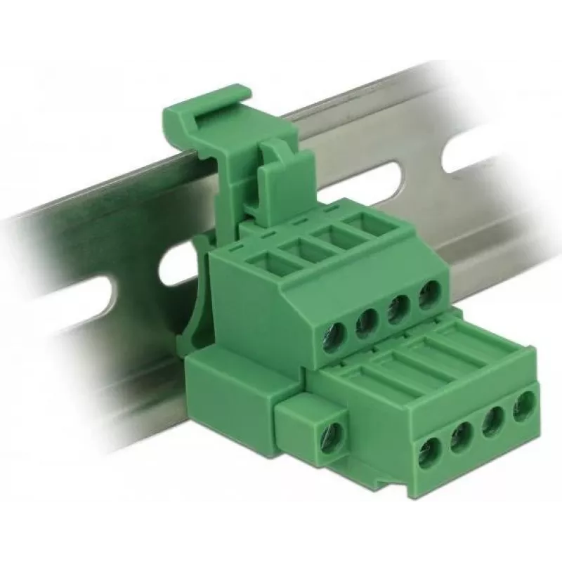 Delock 65936 conjunto de bloco de terminais para calha DIN, 4 polos, bloqueio por parafuso, verde