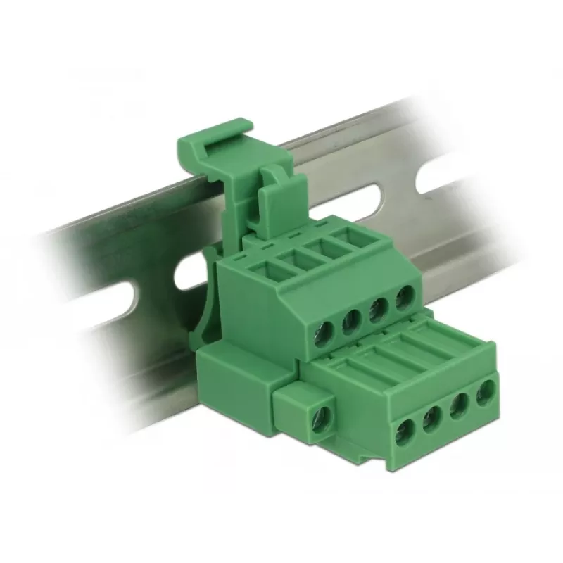 Delock 65936 conjunto de bloco de terminais para calha DIN, 4 polos, bloqueio por parafuso, verde