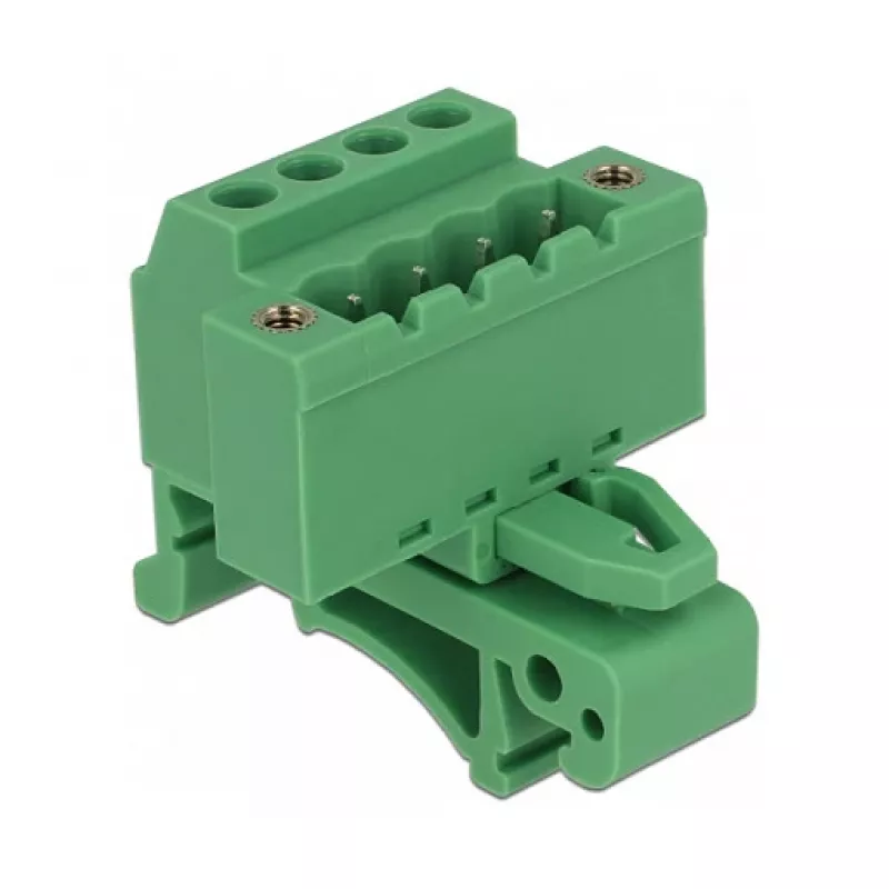 Delock 65936 conjunto de bloco de terminais para calha DIN, 4 polos, bloqueio por parafuso, verde