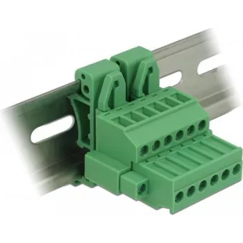 Delock 65942 Conjunto de bloco de terminais para calha DIN, 6 polos, bloqueio por parafuso, verde