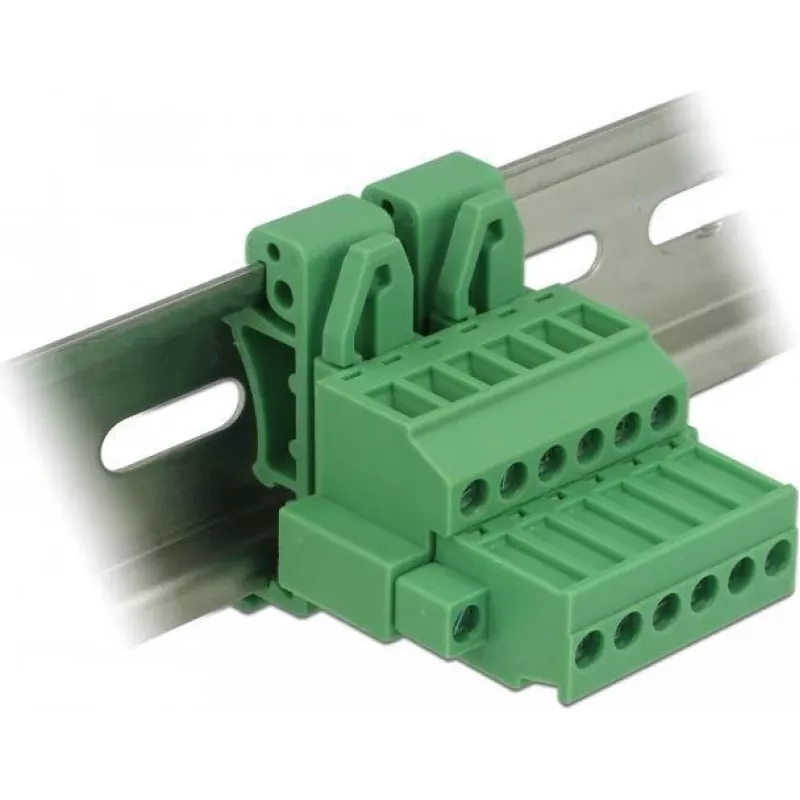 Delock 65942 conjunto de bloco de terminais para calha DIN, 6 polos, bloqueio por parafuso, verde