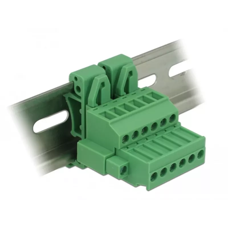 Delock 65942 conjunto de bloco de terminais para calha DIN, 6 polos, bloqueio por parafuso, verde