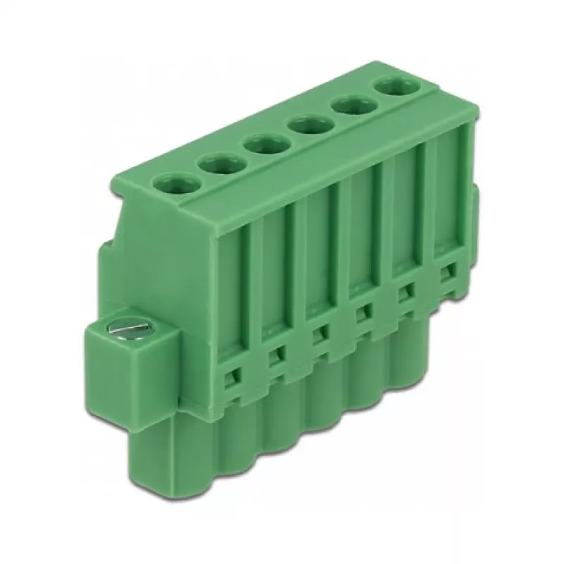 Delock 65942 conjunto de bloco de terminais para calha DIN, 6 polos, bloqueio por parafuso, verde