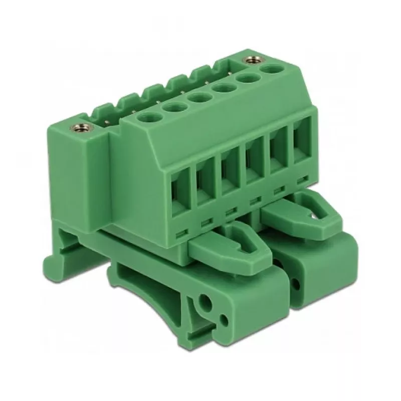 Delock 65942 conjunto de bloco de terminais para calha DIN, 6 polos, bloqueio por parafuso, verde