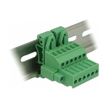 Delock 65942 Conjunto de bloco de terminais para calha DIN, 6 polos, bloqueio por parafuso, verde