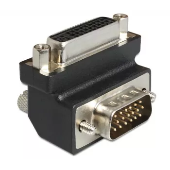 Adaptador Delock DVI-I 24+5 pin fêmea para VGA 15 pin macho 90° angular – preto 65425