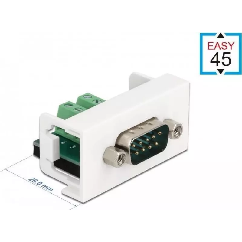 Módulo encaixável Delock Easy 45 D-Sub 9 polos macho para barra de terminais 10 polos, branco RAL 9003 81351