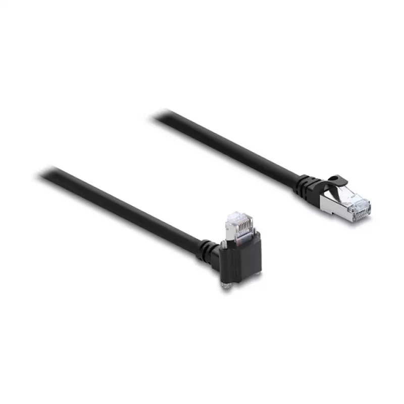 Cabo de câmara Delock GigE RJ45 angular 90° com parafusos para RJ45 Cat.6 S/FTP 10 m preto