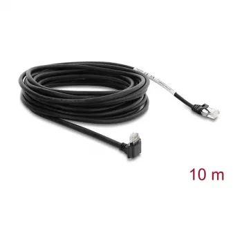 Cabo de câmara Delock GigE RJ45 angular 90° com parafusos para RJ45 Cat.6 S/FTP 10 m preto