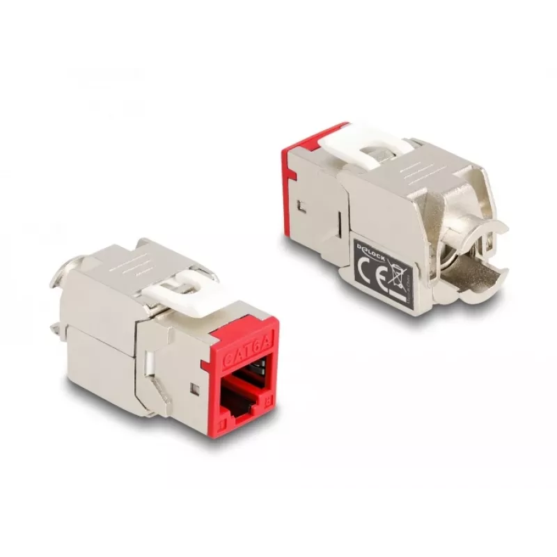 Delock módulo keystone RJ-45 conector fêmea para conector fêmea LSA STP CAT 6a, pack de 8 (cinzento, azul, amarelo, vermelho, verde, laranja, violeta, amarelo néon) 87896