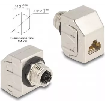 Delock Adaptador M12 X-codificado 8 polos conector fêmea para conector fêmea RJ45 Cat.6A STP Metal 60685