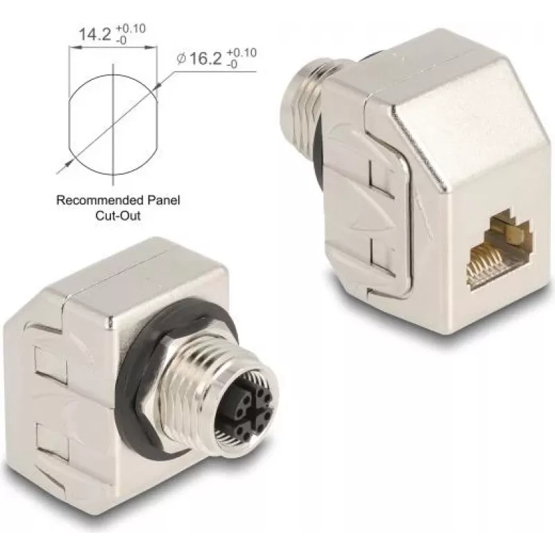 Delock Adaptador M12 X-codificado 8 polos conector fêmea para conector fêmea RJ45 Cat.6A STP Metal 60685