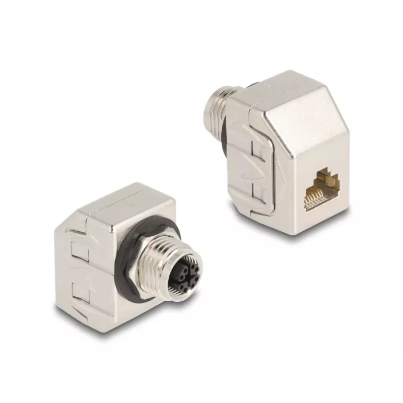 Delock Adaptador M12 X-codificado 8 polos conector fêmea para conector fêmea RJ45 Cat.6A STP Metal 60685
