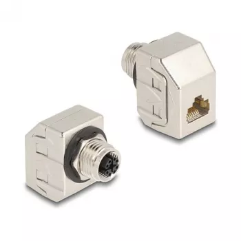 Delock Adaptador M12 X-codificado 8 polos conector fêmea para conector fêmea RJ45 Cat.6A STP Metal 60685
