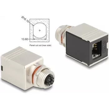 Delock Adaptador M12 codificação X 8 Pin conector fêmea para conector fêmea RJ45 Cat.6A STP blindado reto