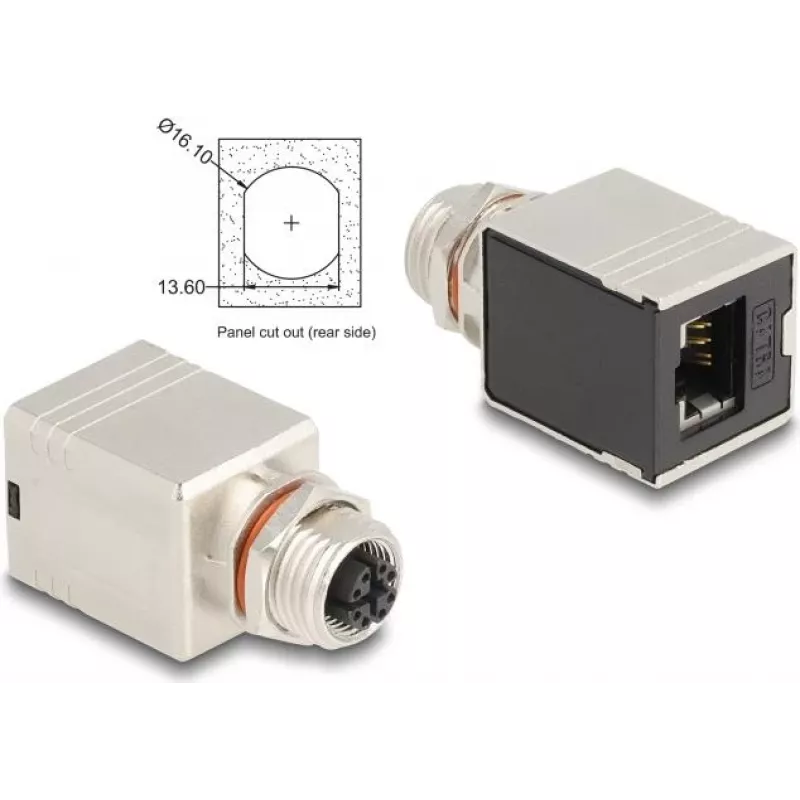 Delock Adaptador M12 codificação X 8 Pin conector fêmea para conector fêmea RJ45 Cat.6A STP blindado reto