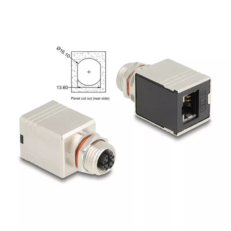 Delock Adaptador M12 codificação X 8 Pin conector fêmea para conector fêmea RJ45 Cat.6A STP blindado reto
