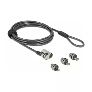 Delock Navilock Cabo de segurança para portátil com 3 cabeças de bloqueio para Kensington, Noble Wedge e Nano Slot (20676)