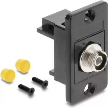 DELOCK Adaptador FC Simplex conector fêmea para conector fêmea para montagem em painel, caixa metálica, bucha cerâmica, preto (91189)
