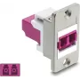 Conector fêmea LC duplex para montagem em painel Delock, multimodo OM4, caixa prateada, ligações violeta 91100