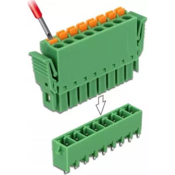 Delock Conjunto de blocos de terminais PCB 8 pinos, passo 3,81 mm, vertical, verde (10 unid.) 65974