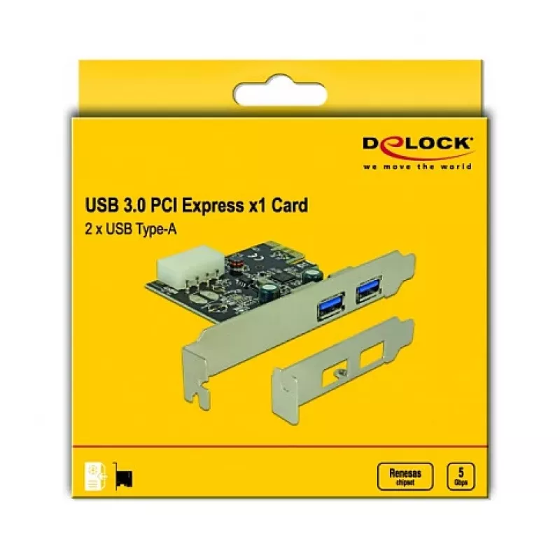 Delock placa PCI Express x1 para 2 x USB 3.2 Gen 1 Type-A, low-profile