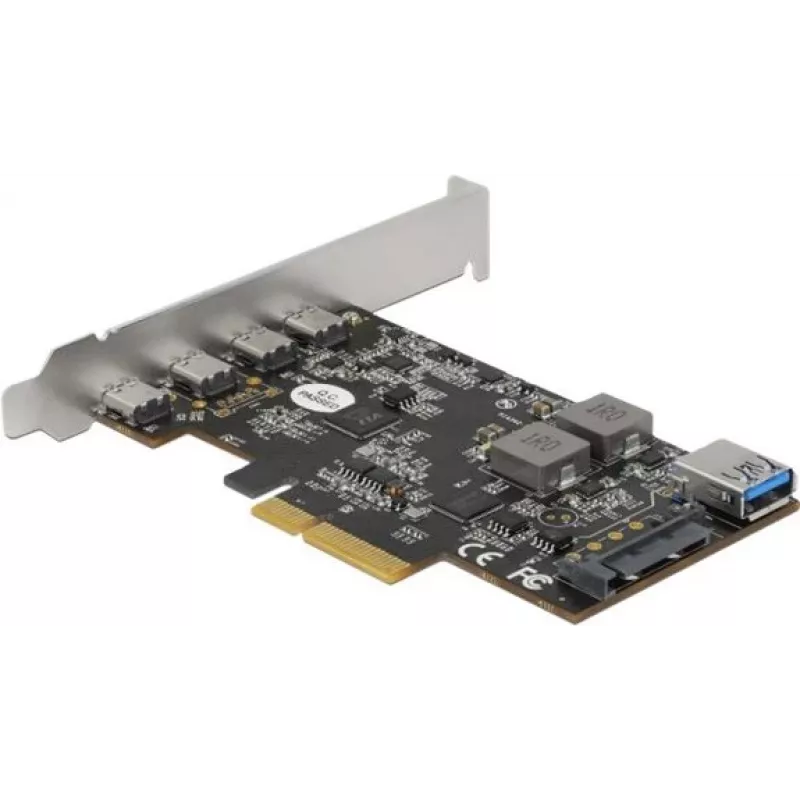 Placa Delock PCI Express x4 para 4 x USB Type-C + 1 x USB Type-A - SuperSpeed USB 10 Gbps - formato Low Profile, controlador USB