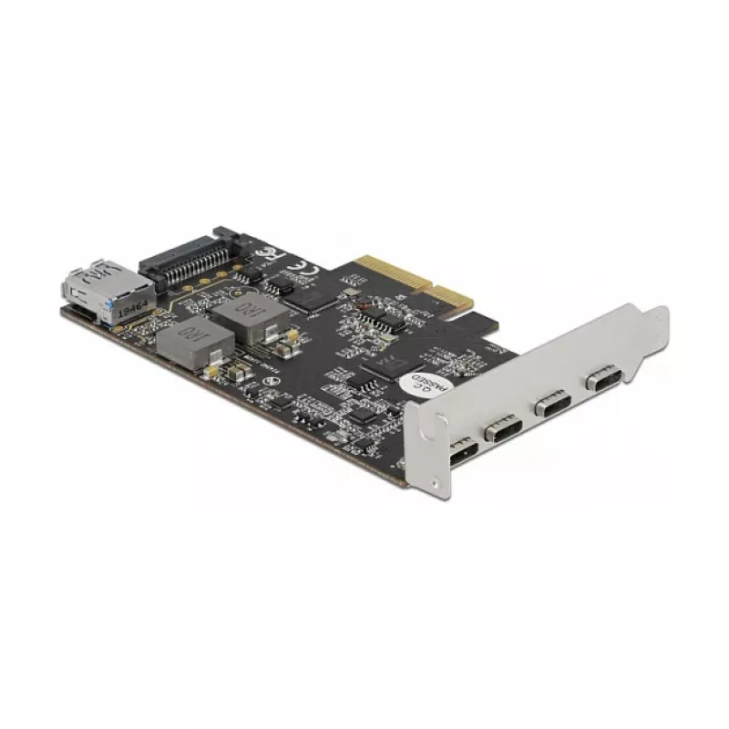 Placa Delock PCI Express x4 para 4 x USB Type-C + 1 x USB Type-A - SuperSpeed USB 10 Gbps - formato Low Profile, controlador USB
