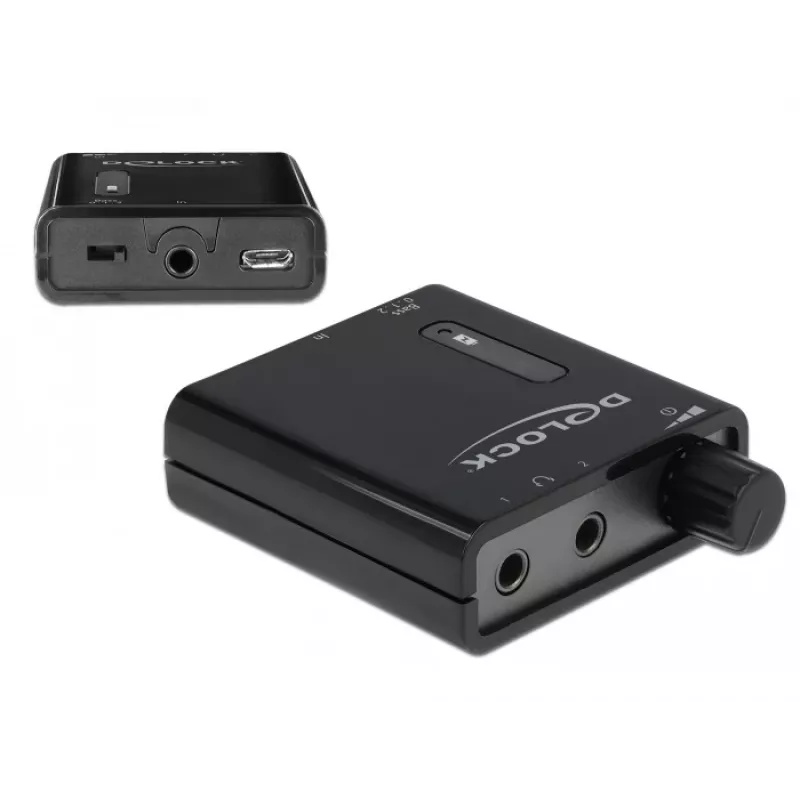 Delock amplificador de auscultadores estéreo portátil com duas saídas e reforço de graves