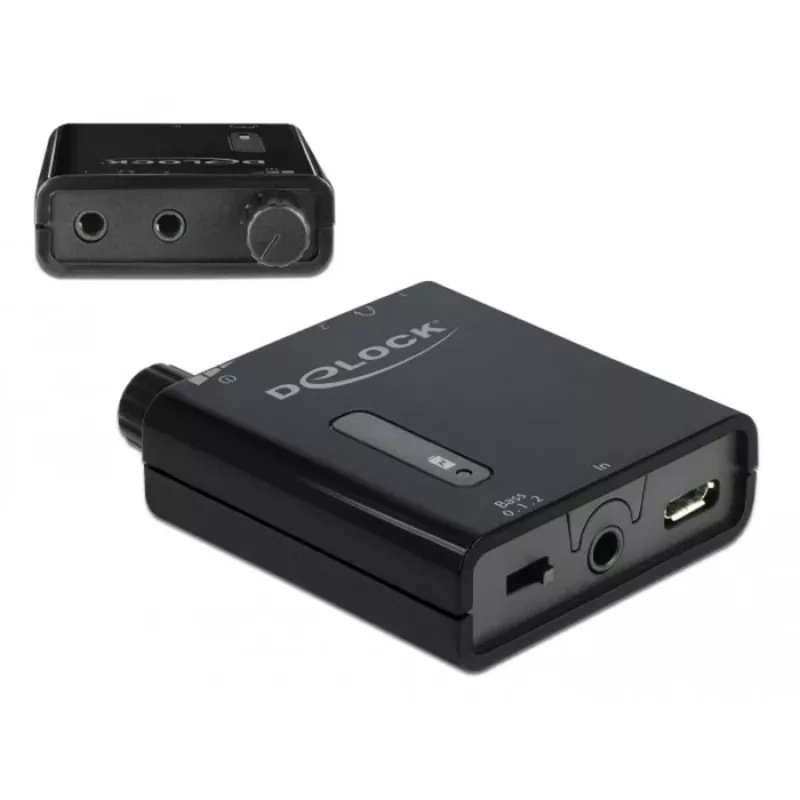Delock amplificador de auscultadores estéreo portátil com duas saídas e reforço de graves