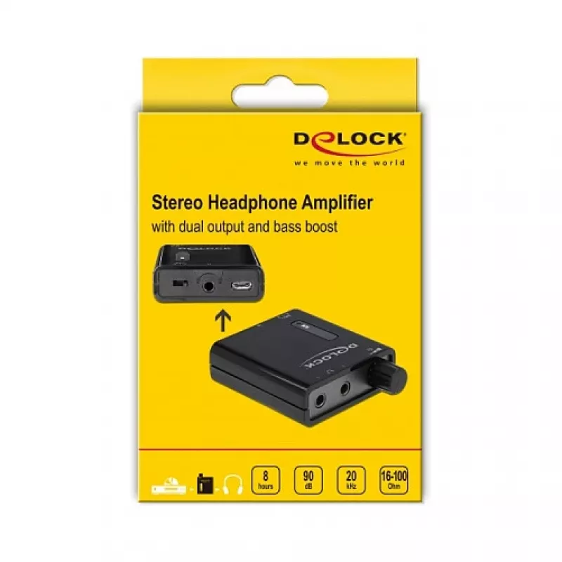 Delock amplificador de auscultadores estéreo portátil com duas saídas e reforço de graves