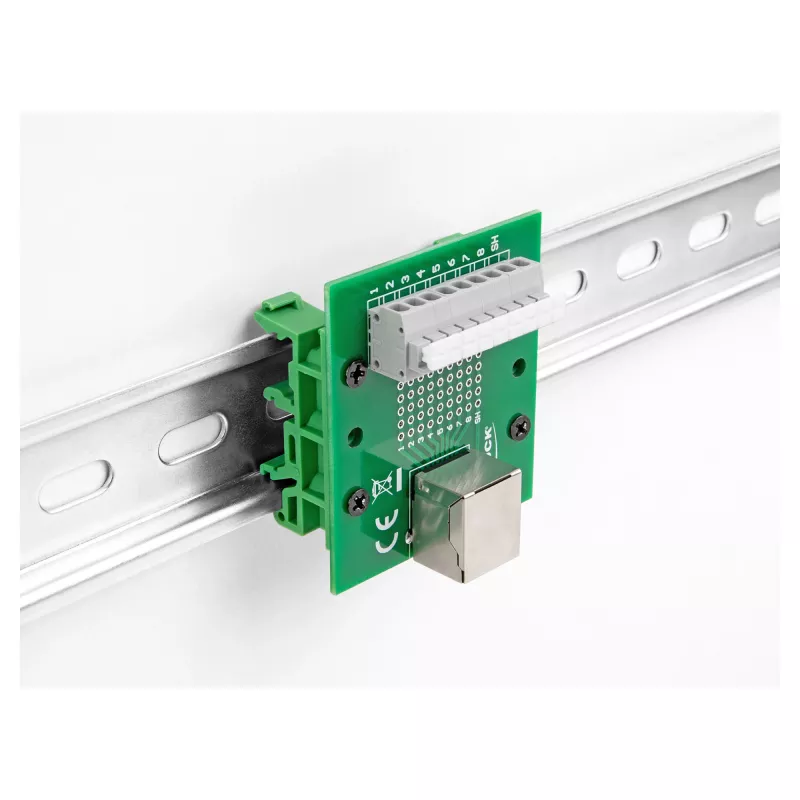 Delock tomada RJ45 para bloco de terminais com botão de pressão para calha DIN 66992