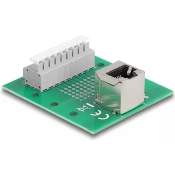 Conector fêmea RJ45 para bloco de terminais com botão de pressão para calha DIN angular (66993)