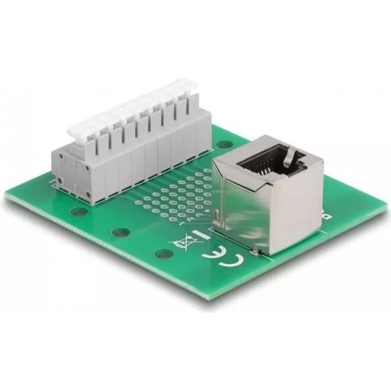 Conector fêmea RJ45 para bloco de terminais com botão de pressão para calha DIN angular (66993)