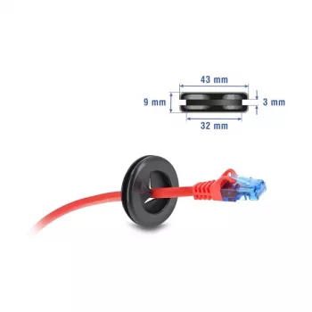 Passa-cabos redondo de borracha Delock Ø 38 mm preto, pack de 10